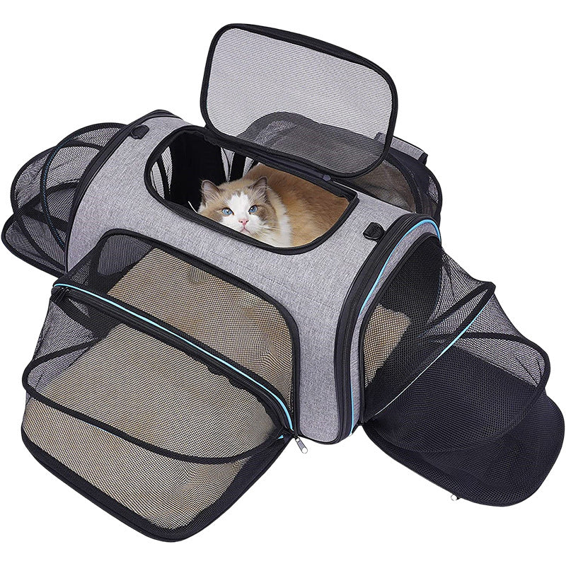 4-Way Expandable Four-Door Pet Carrier – Foldable Breathable Mesh Car Travel Suitcase