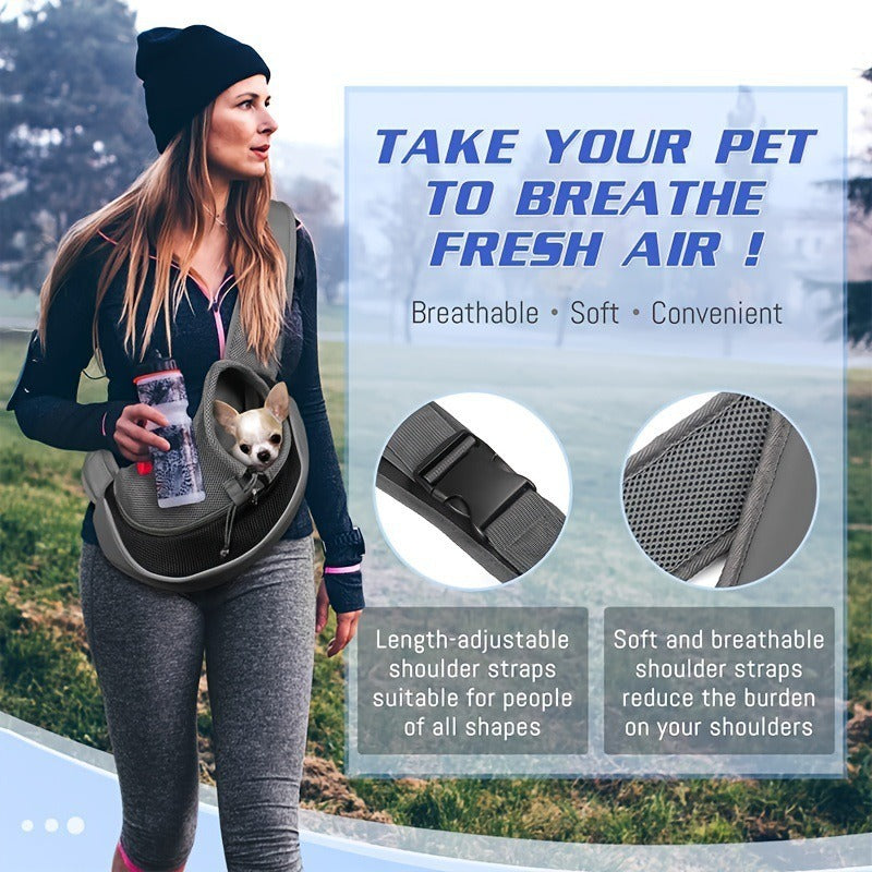 Reflective Safety Hands-Free Pet Carrier – Breathable Mesh Adjustable Crossbody Travel Bag