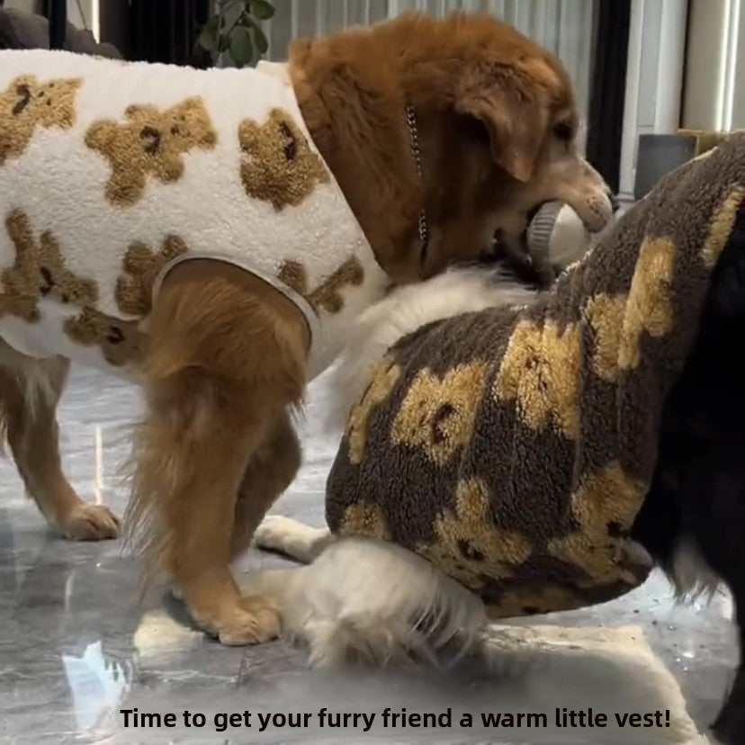 Cozy Fleece-Lined Bear Theme Dog Vest – Soft Warm Home Lounge Wear