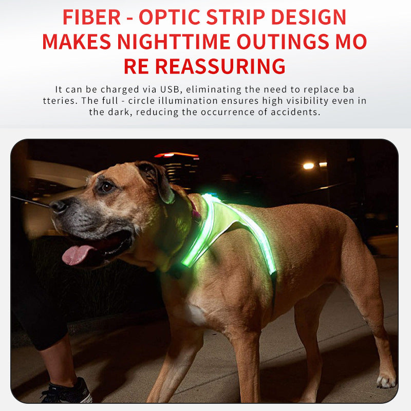 USB Rechargeable LED Dog Harness Vest – Luminous Safety Double Light Strip Warning Jacket