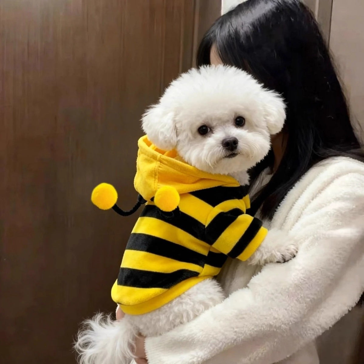 Cute Bee Fleece Pet Winter Coat – Two-Legged Small Dog Warm Insulation Hoodie