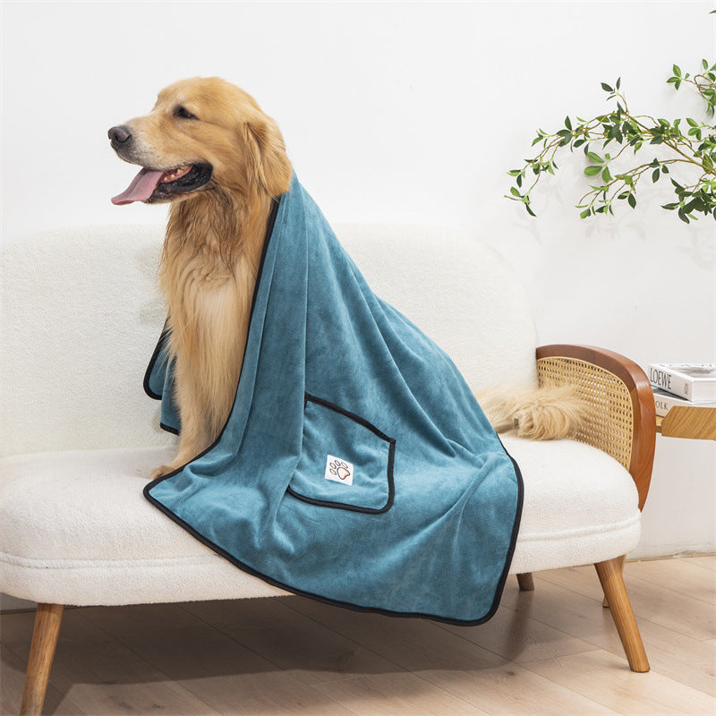 super absorbent quick-drying Dual-Pocket Microfiber Dog Bath Towel