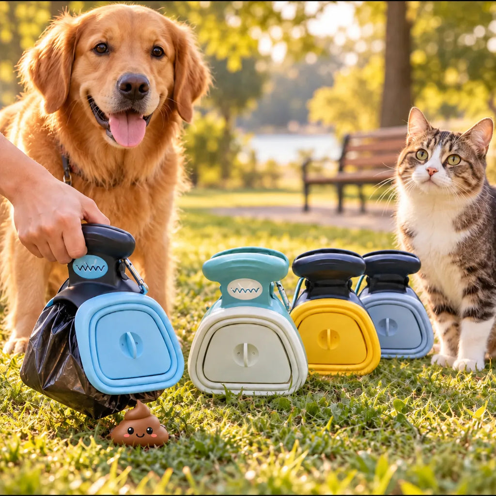 Portable Folding Pet Poop Scooper – Sanitary Waste Bag Dispenser Everyday Care Kit